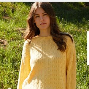 NWT Duck & Hyde Golf mens L 100% cotton cable knit butter yellow sweater boxy